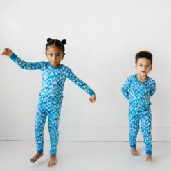 Little Sleepies Blue Watercolor Hearts Two-Piece Bamboo Viscose Pajama Set