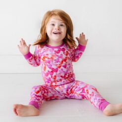 Little Sleepies Pink Watercolor Hearts Two-Piece Bamboo Viscose Pajama Set