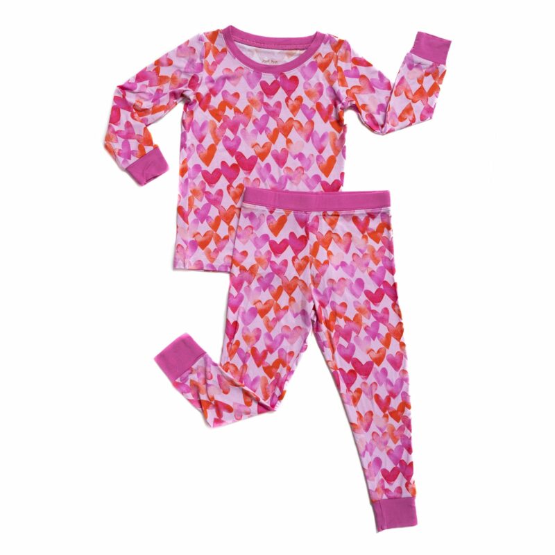 Little Sleepies Pink Watercolor Hearts Two-Piece Bamboo Viscose Pajama Set