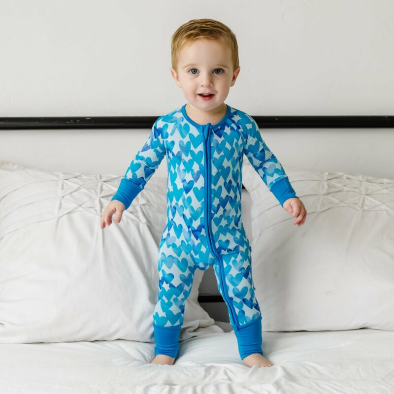 Little Sleepies Blue Watercolor Hearts Bamboo Viscose Zippy