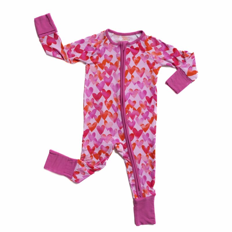 Little Sleepies Pink Watercolor Hearts Bamboo Viscose Zippy