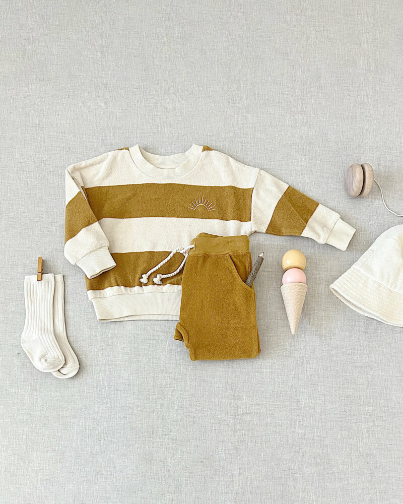 Rylee + Cru Gold Stripe Terry Crewneck