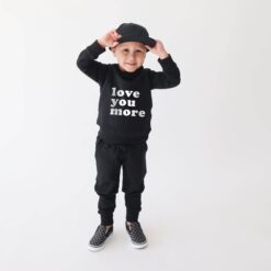 Lola & Taylor Love You More Raglan Crew Neck Sweatshirt in Jet Black