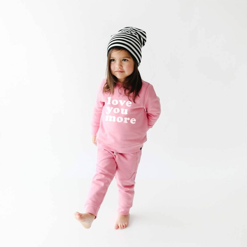 Lola & Taylor Love You More Raglan Crew Neck Sweatshirt in Wild Rose