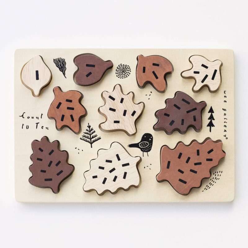 Wee Gallery Count to 10 Leaves Wooden Tray Puzzle