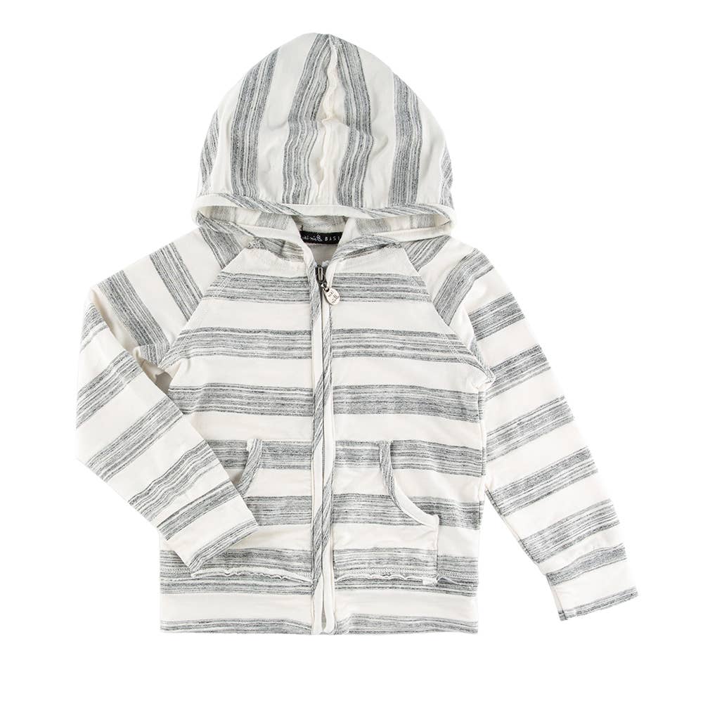 Miki Miette Coconut Stripe Indigo Zip Up Hoodie