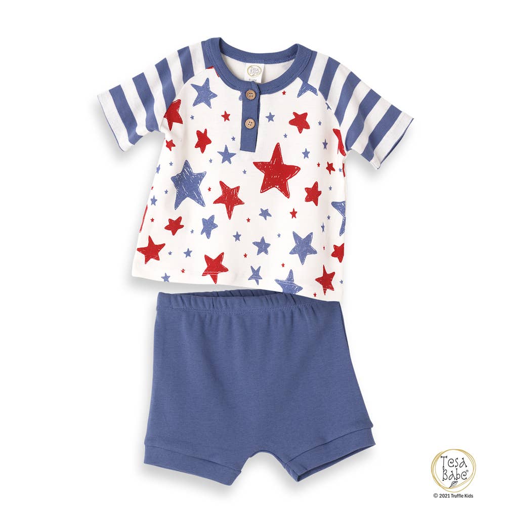 Tesa Babe Stars and Stripes Shirt and Shorts Outfit Set