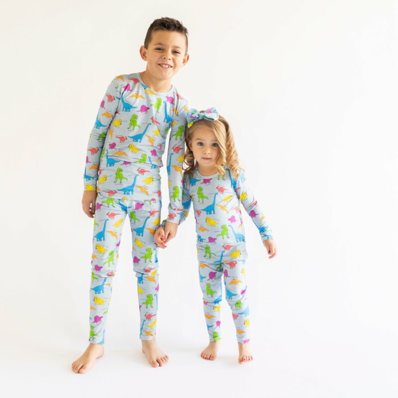 macaron + me Neon Dinos Bamboo Viscose Pajama Set