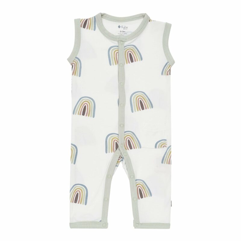 Kyte BABY Sleeveless Snap Romper in Aloe Rainbow