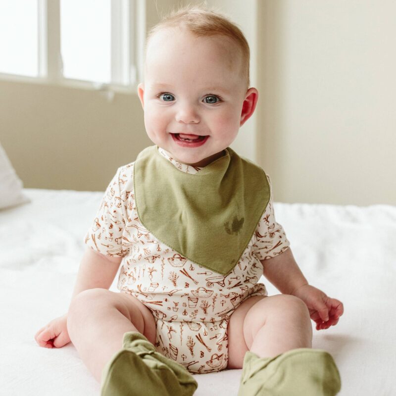 goumi Gingham and Artichoke Bamboo Organic Cotton Bandana Bibs