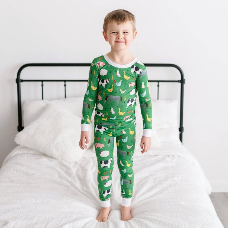 Little Sleepies Green Farm Animals Bamboo Viscose Pajama Set