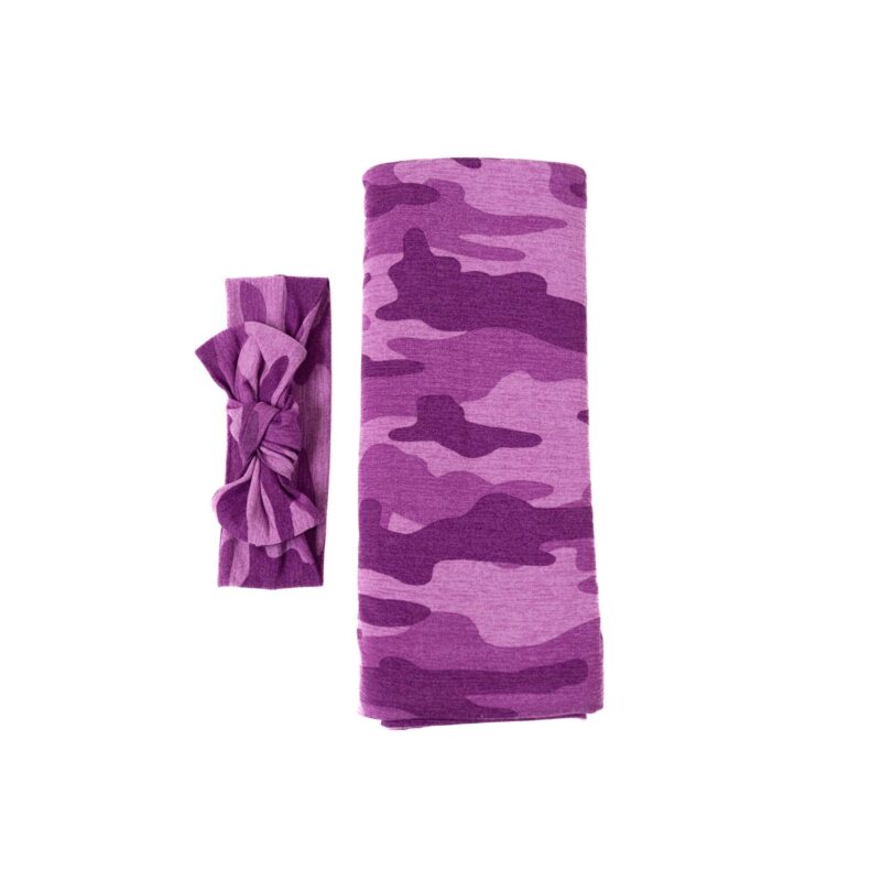 Little Sleepies Berry Camo Bamboo Viscose Swaddle and Headband Set