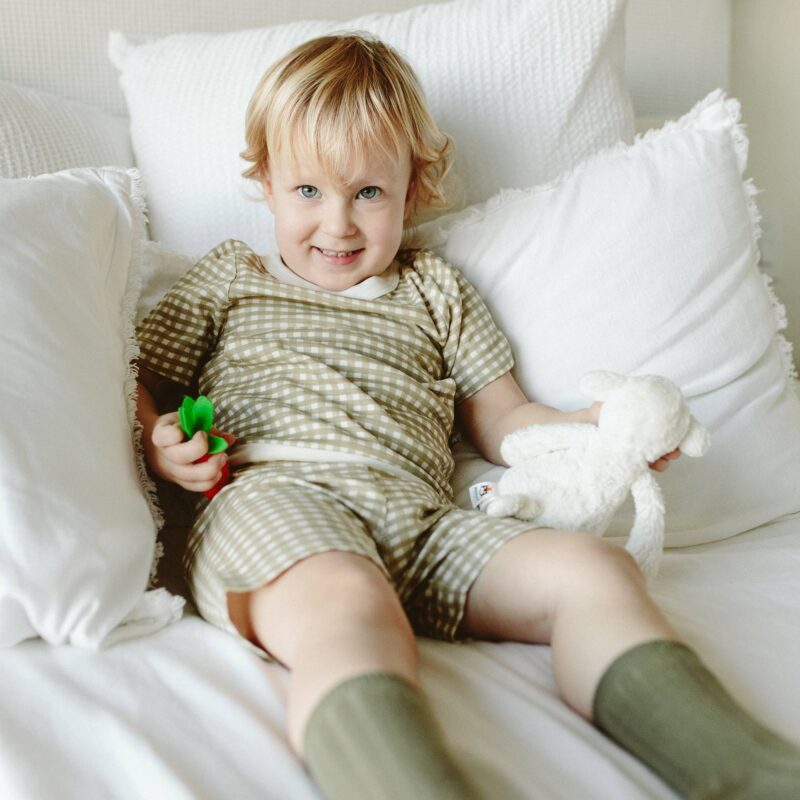 goumi Gingham Bamboo Organic Short Sleeve and Shorts Set