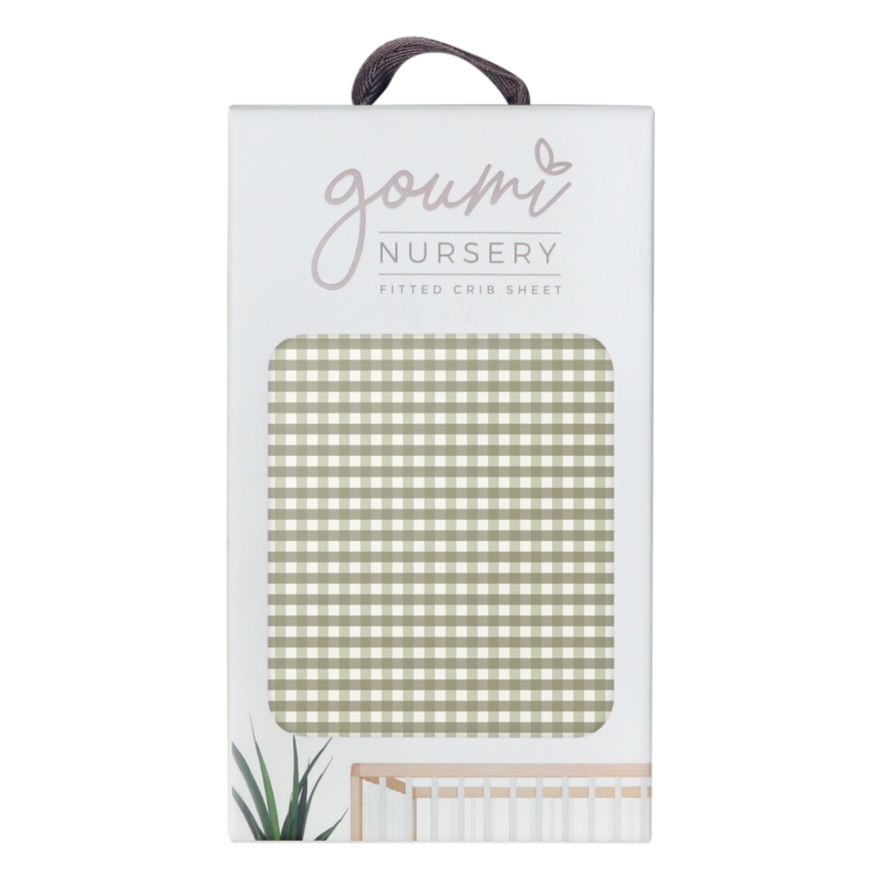 goumi Gingham Bamboo Organic Cotton Crib Sheet