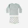 Rylee + Cru Light Blue Check Rashguard Set