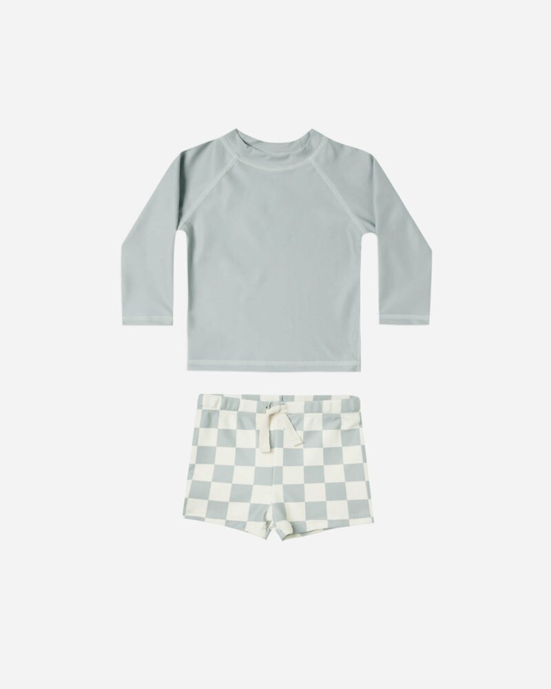 Rylee + Cru Light Blue Check Rashguard Set