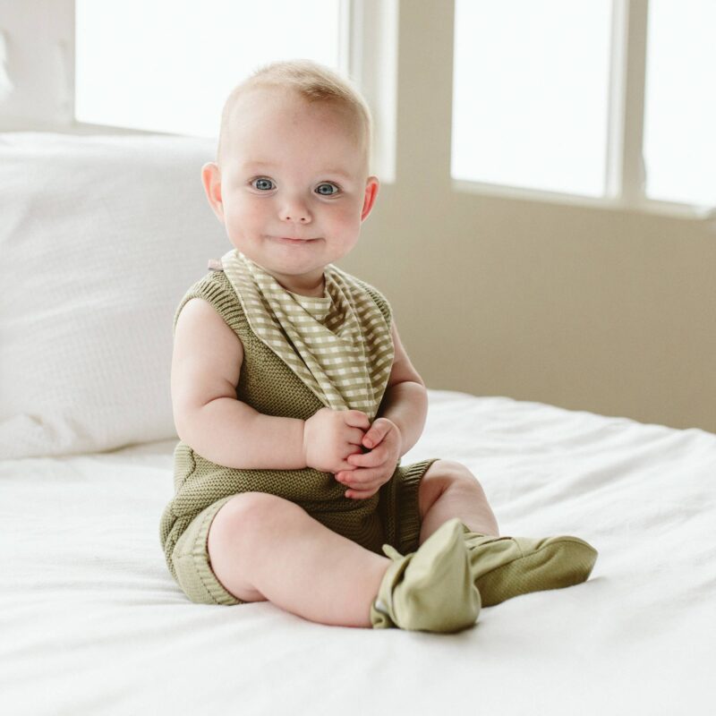 goumi Gingham and Artichoke Bamboo Organic Cotton Bandana Bibs