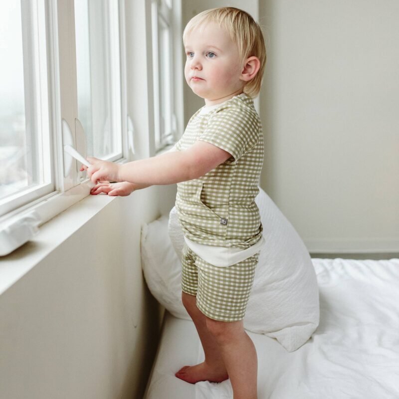 goumi Gingham Bamboo Organic Short Sleeve and Shorts Set