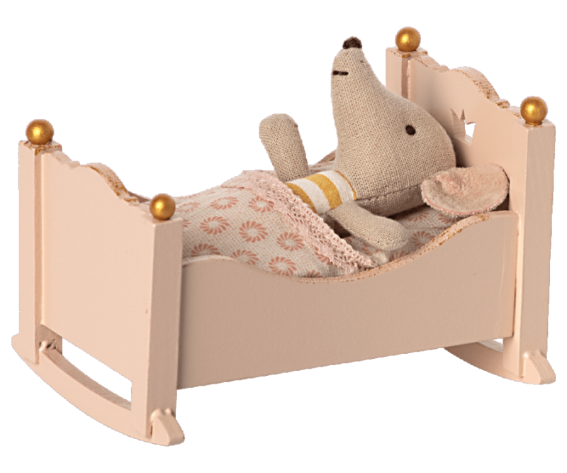 Maileg Baby Mouse Cradle in Rose