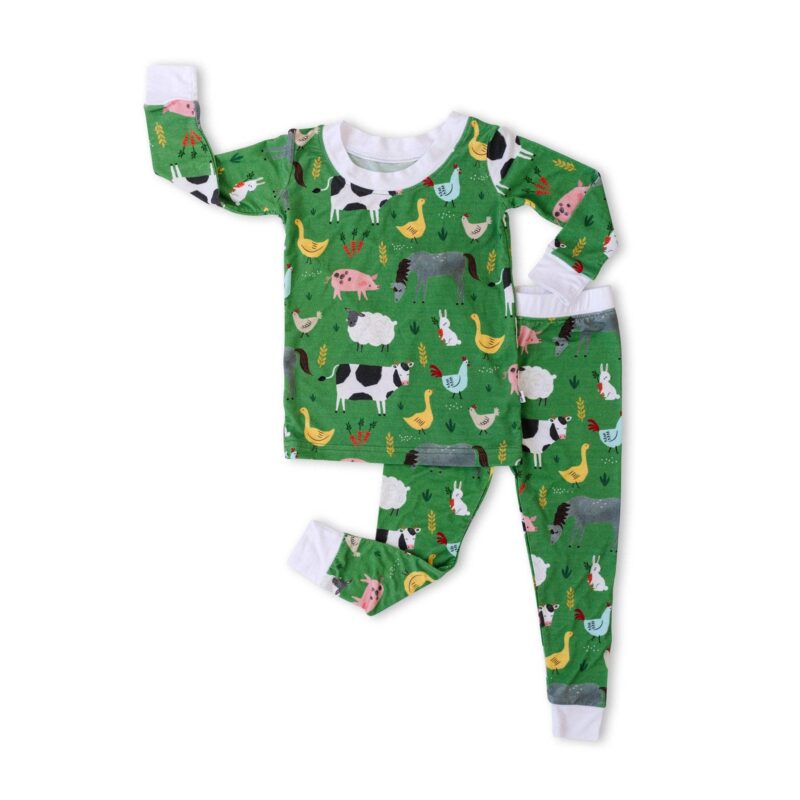 Little Sleepies Green Farm Animals Bamboo Viscose Pajama Set