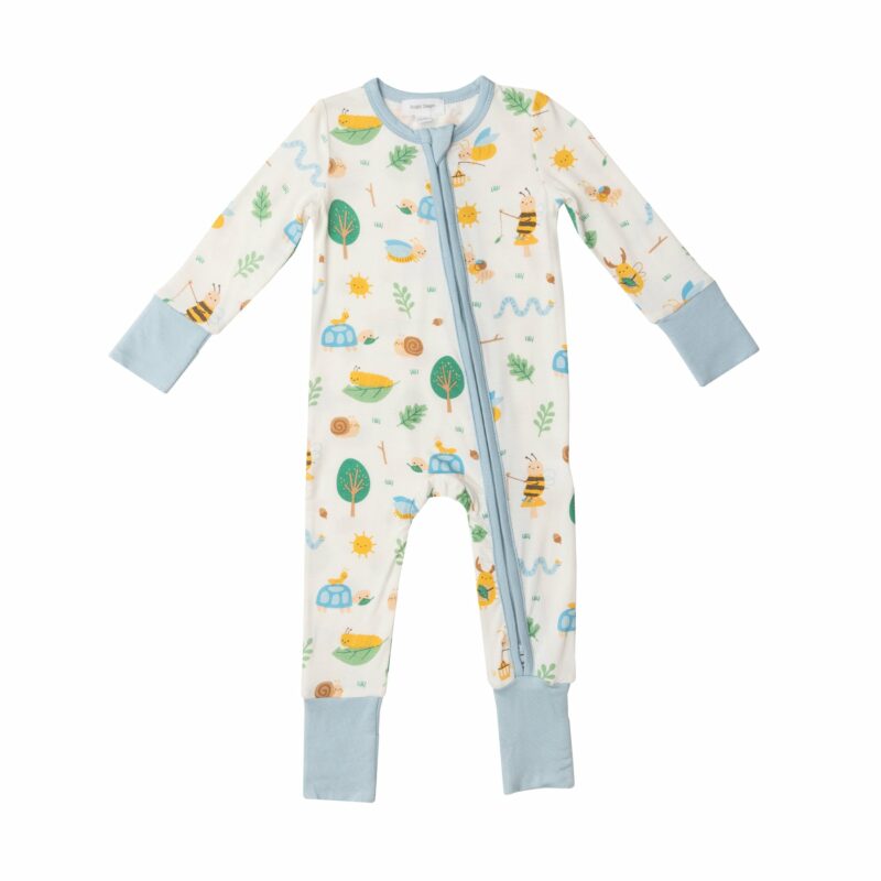 Angel Dear Garden Creatures Blue Bamboo Viscose Zipper Romper