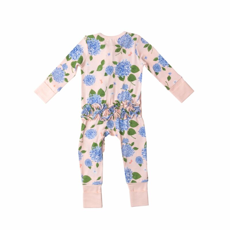 Hydrangea Ruffled Bamboo Viscose Zipper Romper from Angel Dear