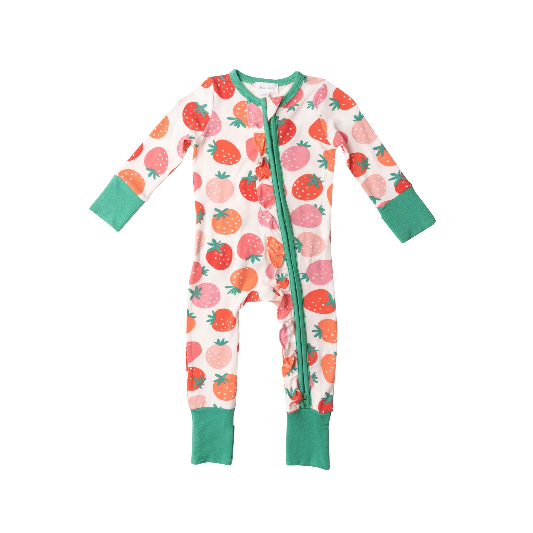 Angel Dear Strawberries Ruffle Bamboo Viscose Zipper Romper Blossom