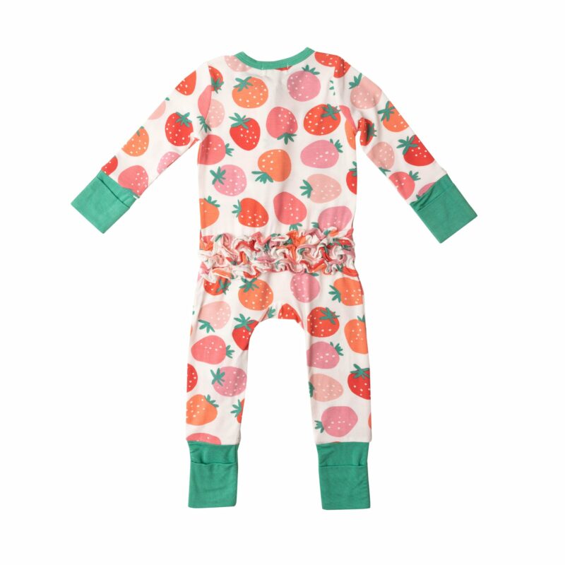 Strawberries Ruffle Bamboo Viscose Zipper Romper from Angel Dear