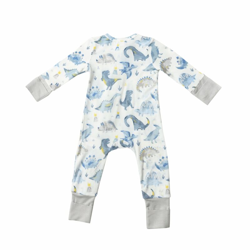 Dino Blue Bamboo Viscose Zipper Romper from Angel Dear