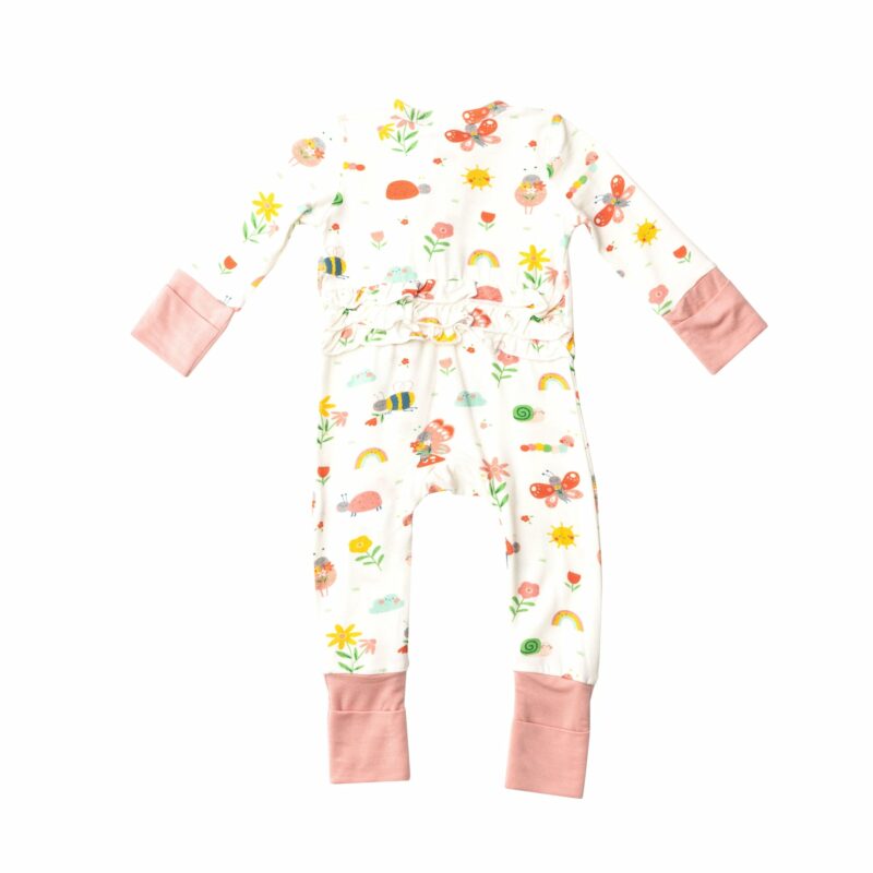 Garden Creatures Pink Ruffled Bamboo Viscose Zipper Romper from Angel Dear