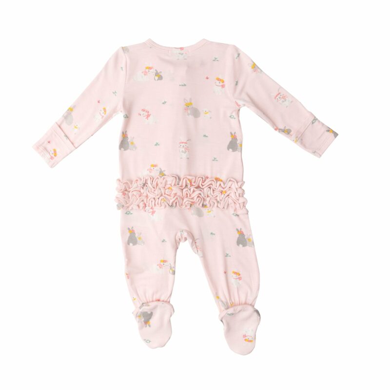 Pink Bunny Bamboo Viscose Ruffle Zipper Footie from Angel Dear
