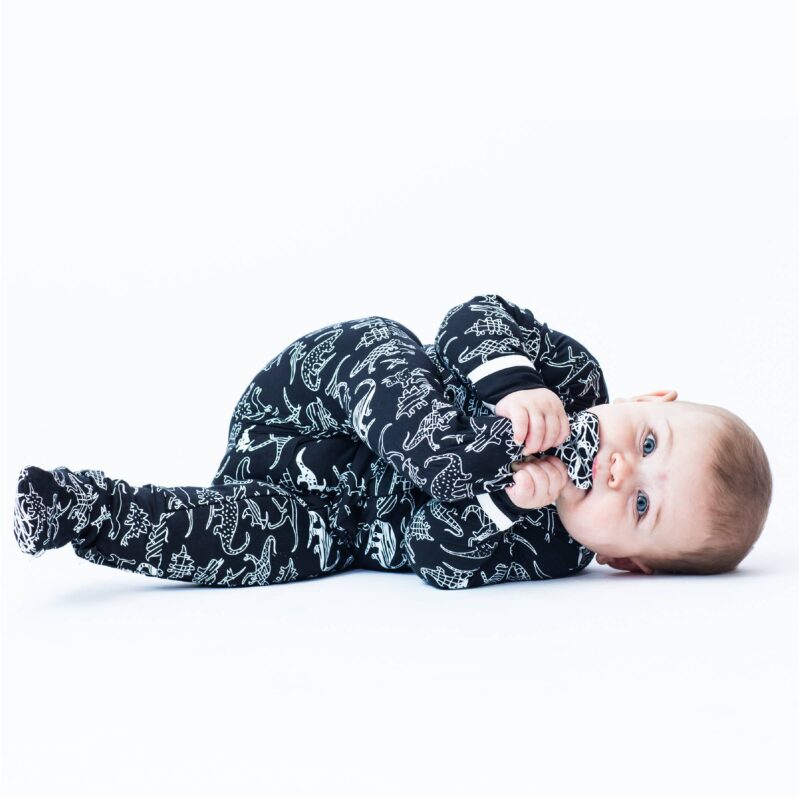 Midnight Dino Bamboo Viscose Footie from Peregrine Kidswear