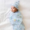 Little Sleepies Blue Elephant Snuggles Bamboo Viscose Swaddle and Hat Set