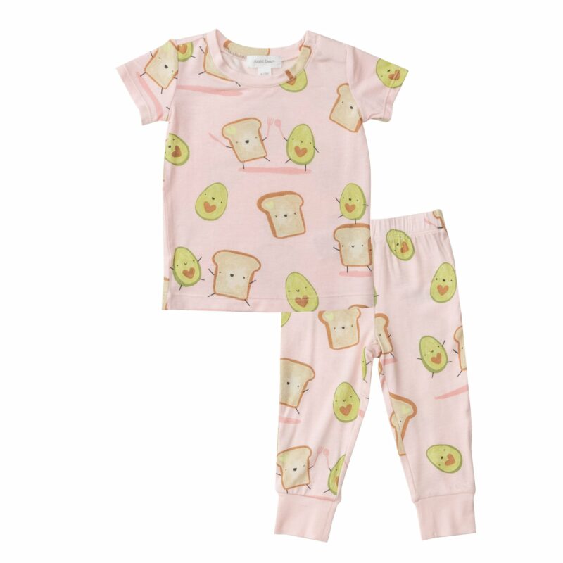 Angel Dear Avocado Toast Pink Bamboo Viscose Short Sleeve Loungewear Set