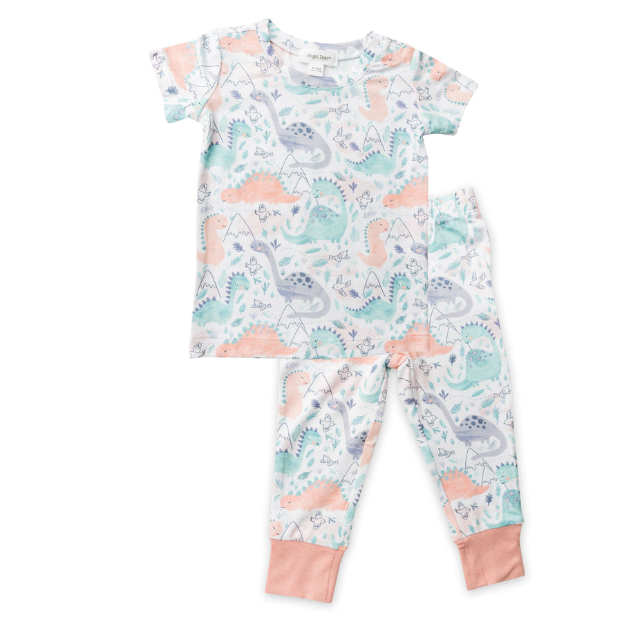 Angel Dear Pink Dino Bamboo Viscose Short Sleeve Loungewear Set