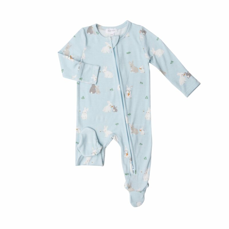 Angel Dear Blue Bunnies Bamboo Viscose Zipper Footie