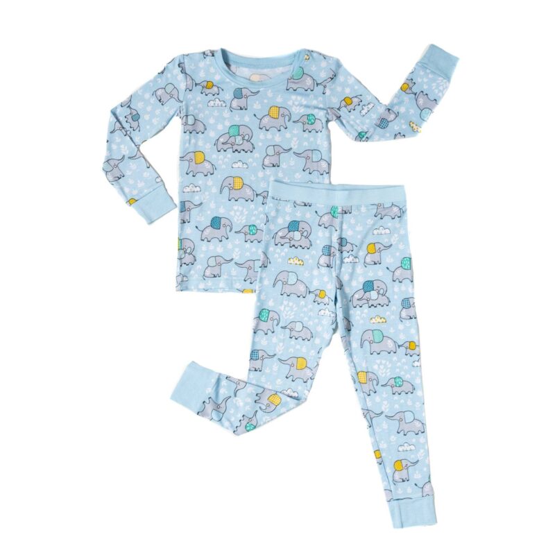 Blue Elephant Snuggles Two-Piece Bamboo Viscose Pajama Set available at Blossom