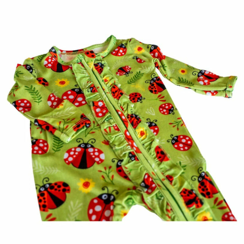 Lady Bugs Bamboo Viscose Ruffle Footie available at Blossom