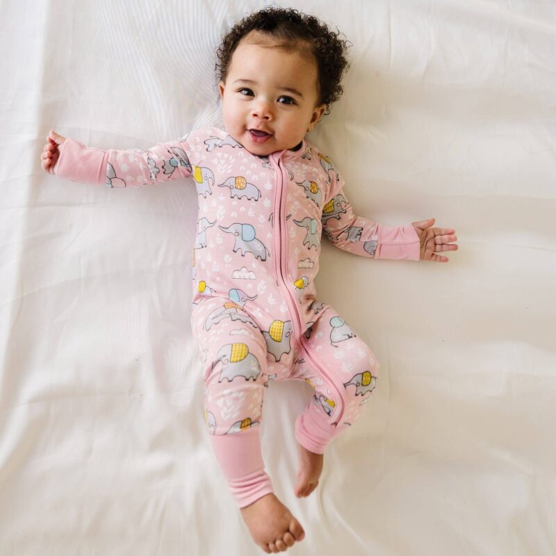 Little Sleepies Pink Elephant Snuggles Bamboo Viscose Zippy