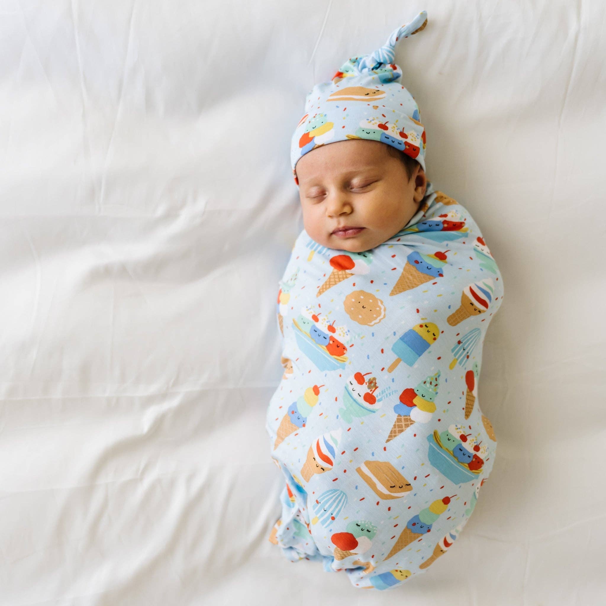 Little Sleepies Blueberry Ice Cream Social Bamboo Viscose Swaddle and Hat Set