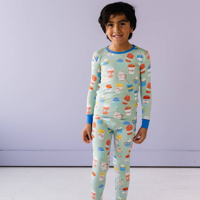 Little Sleepies Aqua I Love You A Latte Two-Piece Bamboo Viscose Pajama Set