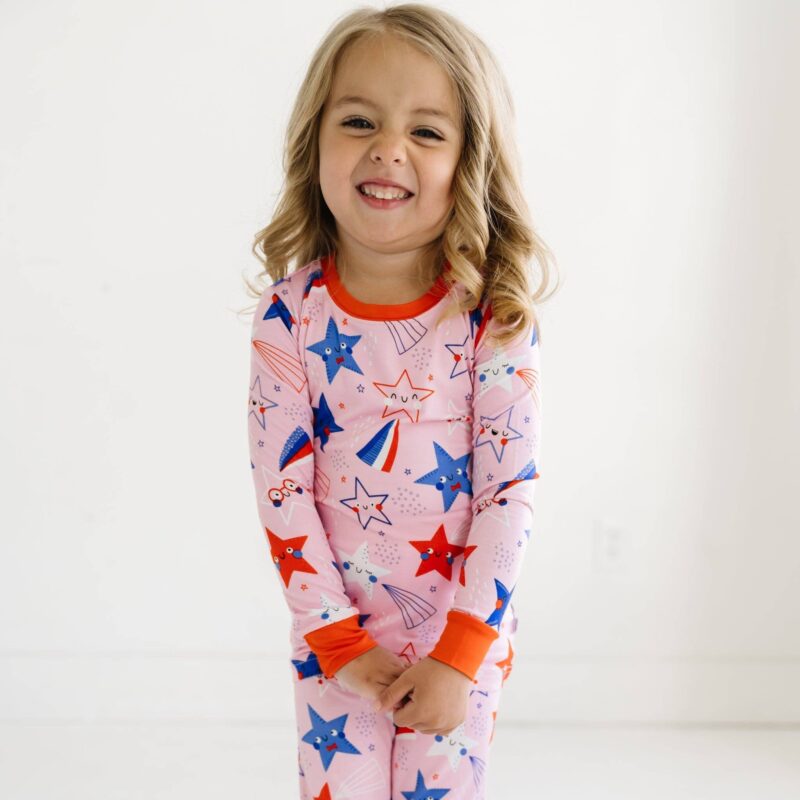 Pink Stars & Stripes Two-Piece Bamboo Viscose Pajama Set from Little Sleepies