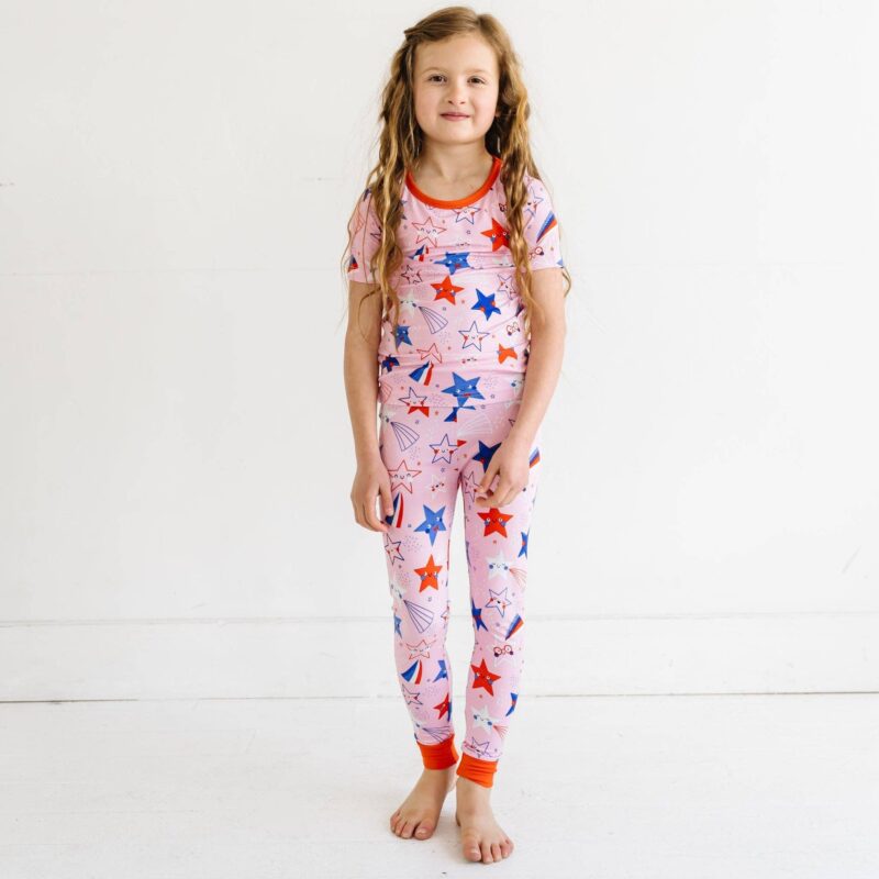 Little Sleepies Pink Stars & Stripes Two-Piece Short Sleeve Bamboo Viscose Pajama Set