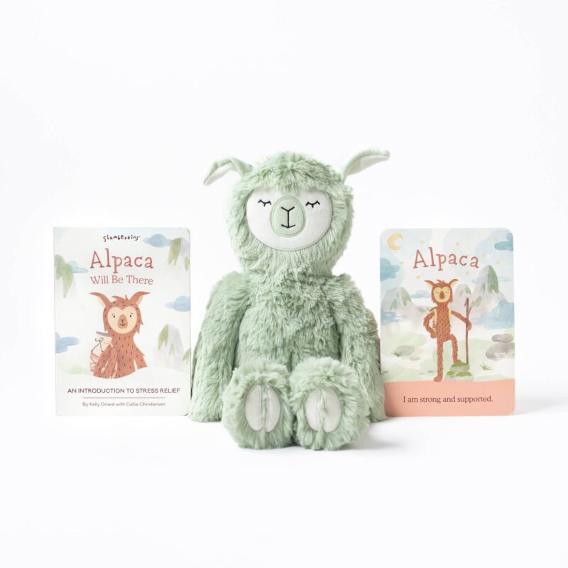 Slumberkins Seafoam Alpaca Kin and Board Book Stress Relief Bundle