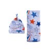Blue Stars & Stripes Bamboo Viscose Swaddle + Hat Set made by Little Sleepies