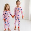 Pink Stars & Stripes Two-Piece Bamboo Viscose Pajama Set available at Blossom