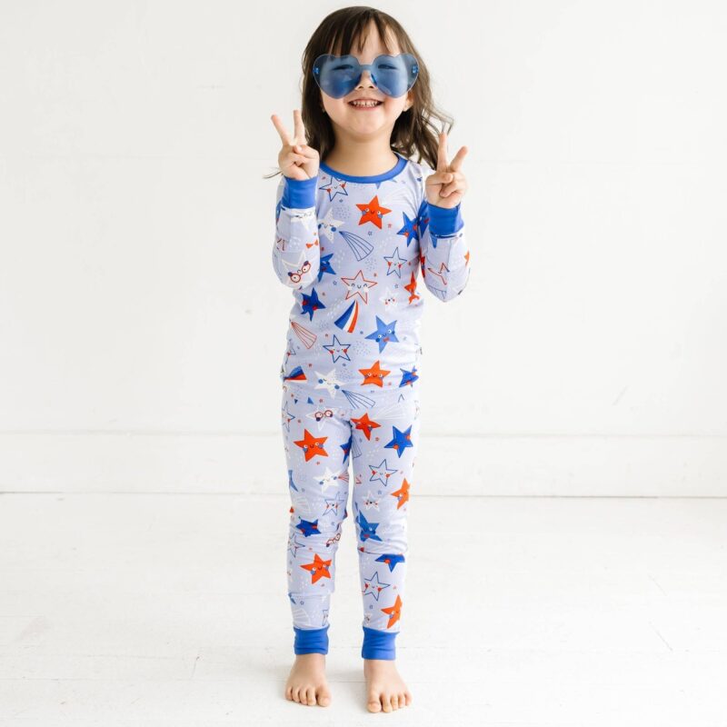 Blue Stars & Stripes Two-Piece Bamboo Viscose Pajama Set from Little Sleepies