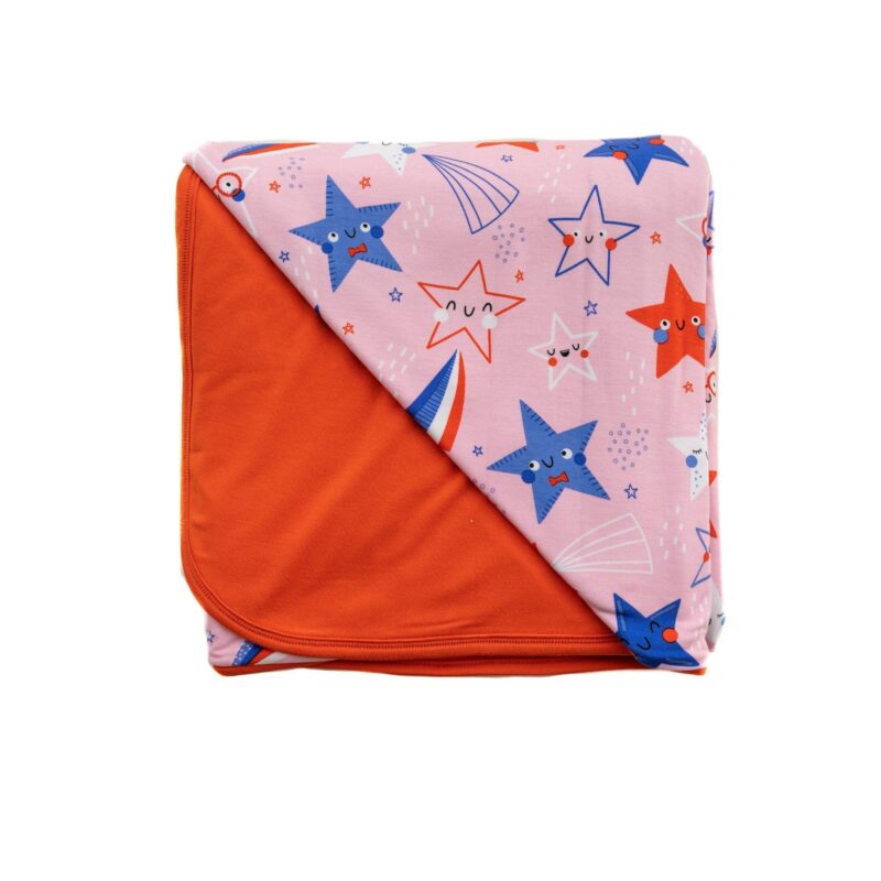 Pink Stars & Stripes Triple-Layer Bamboo Viscose Large Cloud Blanket made by Little Sleepies
