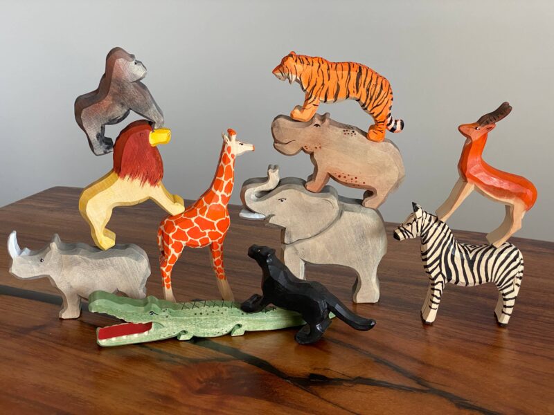 Safari Animals Wooden Figurine Set of 11 from PoppyBaby Co