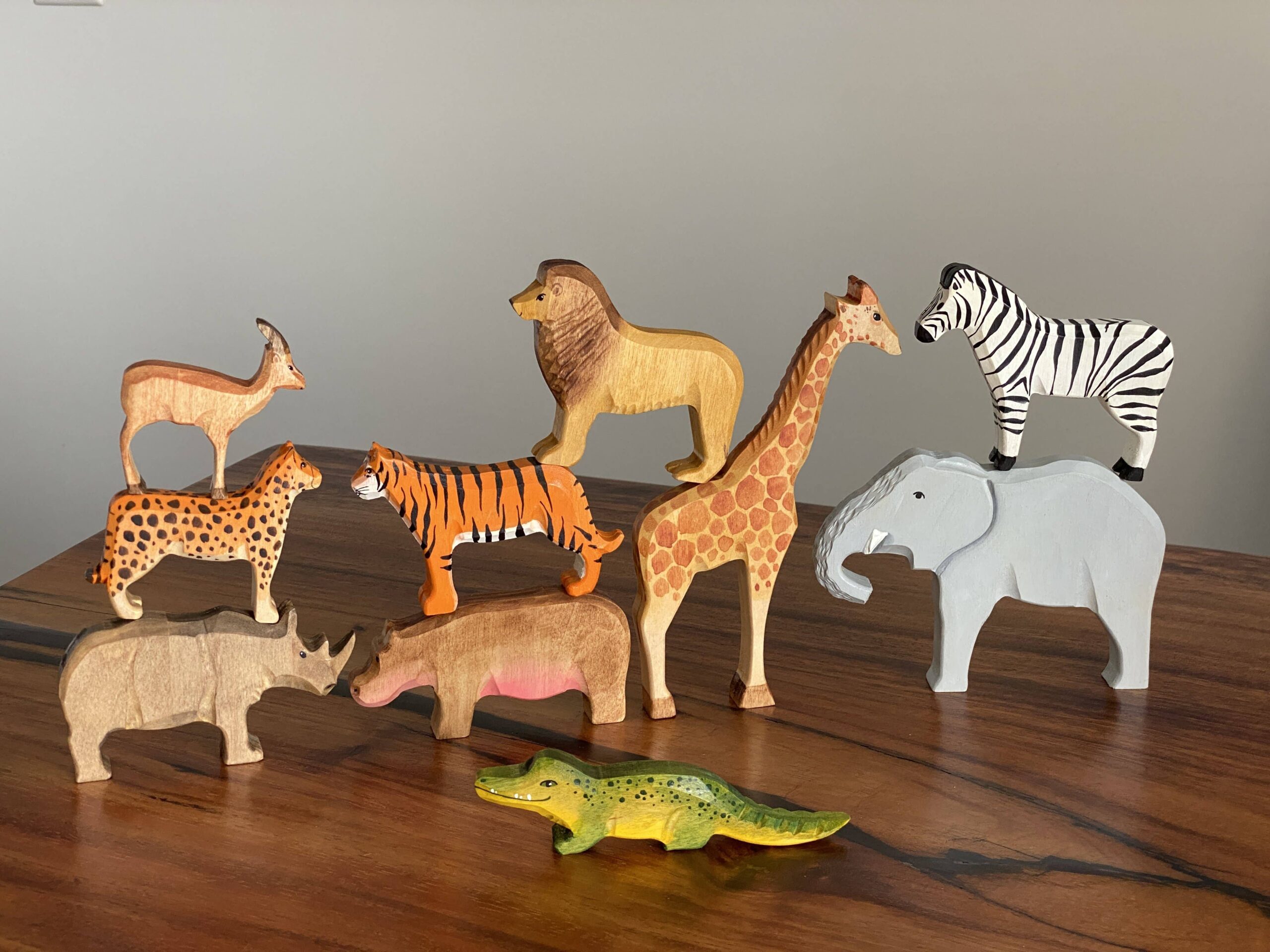 PoppyBaby Co Safari Animals Wooden Figurine Set of 10